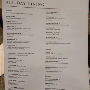 Dining Menu as of May 2020
