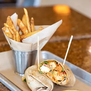 a sandwich and fries