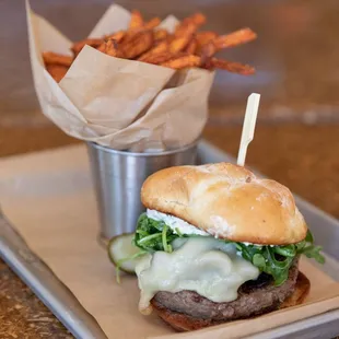 a burger and fries