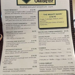 Breakfast menu