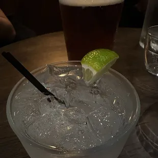 Vodka soda and London Pride
