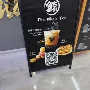 Whale Tea sign scan for menu