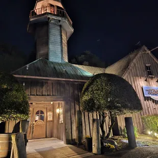 a lighthouse at night