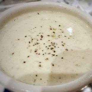 a bowl of soup on a table