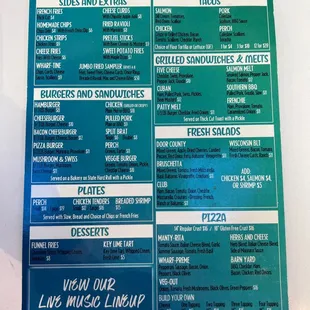 The Wharf food menu (the menu changes every couple of months, so it's best to check online or call before your visit)