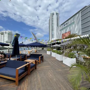 lounge chairs and umbrellas