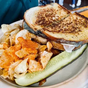 How Now Bleu Cow Sandwich with Chips and Pickle