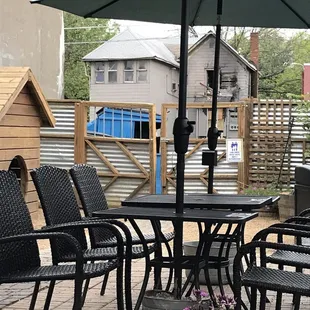 Back patio complete with cool scary house