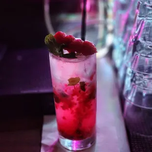 A raspberry mojito with a sweet aroma in every sip. One of the best mojitos I&apos;ve had outside of Latin America. Thanks Jenn!