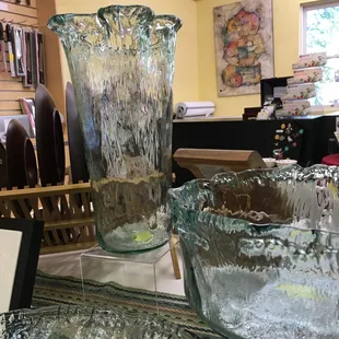 Recycled glass vase and bowl