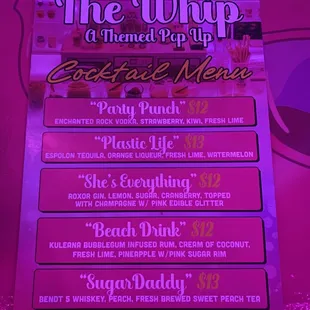 Super cute Barbie theme drink menu