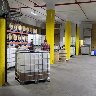 barrels stacked on pallets