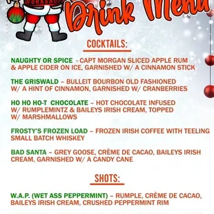 Holiday Drink Menu
