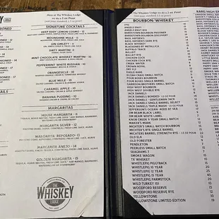 The first two pages of the menu...