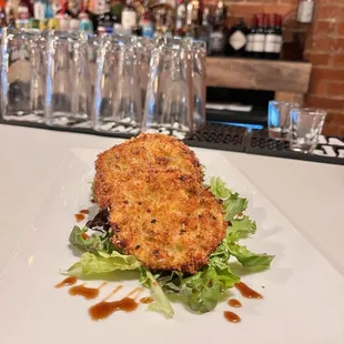 House-made panko crusted fried green tomatoes.