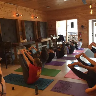 One of our Beer Yoga sessions. Fun is the focus, but both the Yoga and Beer instruction are legit.