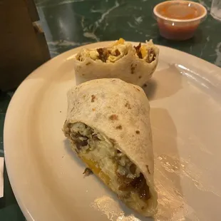 Breakfast Burrito (egg, cheddar, bacon (can also get sausage or ham)