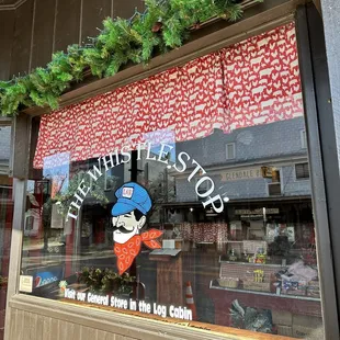 the front window of the shop
