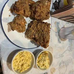 Fried chicken, corn pudding, Mac and cheese