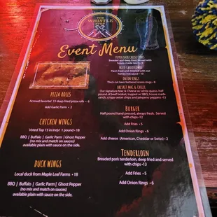 the menu for the event