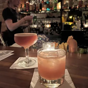 two cocktails on the bar