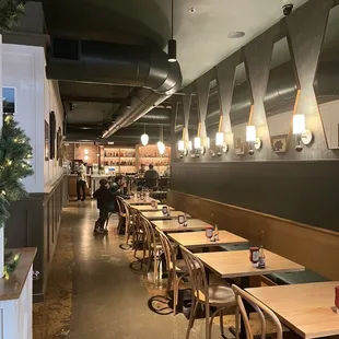 a row of tables in a restaurant