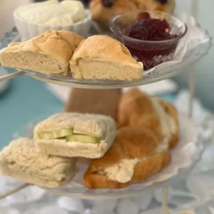 three tiered trays of pastries