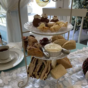 Traditional afternoon tea setup for 3 people