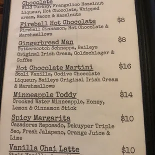 Cocktail menu
