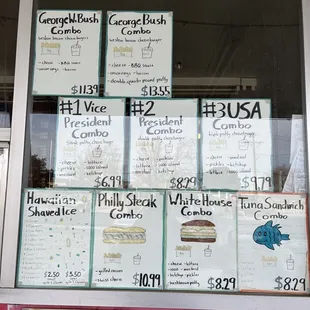a large window with many signs on it