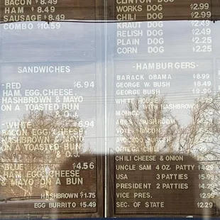 a menu on the window
