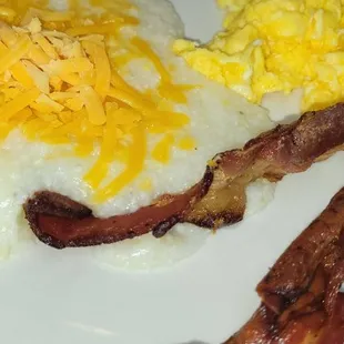 bacon, eggs, and rice