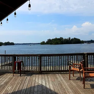 a view of the lake from the deck