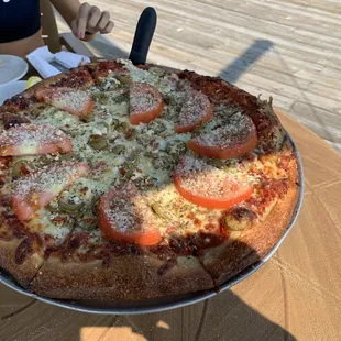 Sicilian Style pizza with green olives! Incredible!