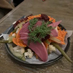 The beautiful but unbearably salty pickled vegetables.