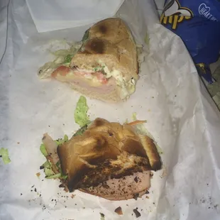 a half eaten sandwich