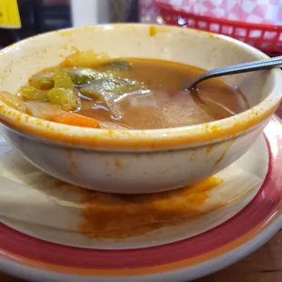 Please note I did eat a bit of soup before taking the pic, but usually I receive the larger bowl. The one they give me is twice this size.