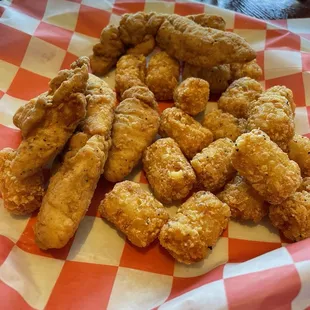 Chicken fingers with tots, kids menu