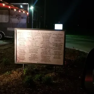 a menu at night