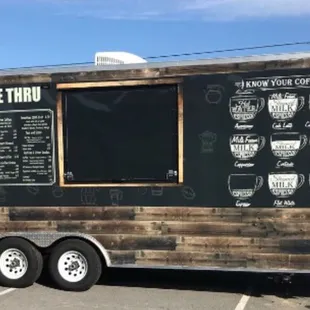 This is our fully equipped, unique and custom designed coffee trailer...we have a drive-through as well as a walk-up window!