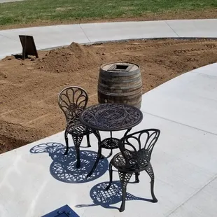 Out side seating. Mulch coming soon.