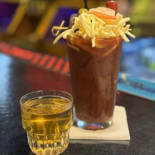 Wicked Hop&apos;s Famous Bloody Mary w/ Spotted Cow chaser. Perfect for breakfast, lunch, or dinner.