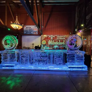 an ice sculpture with neon lights