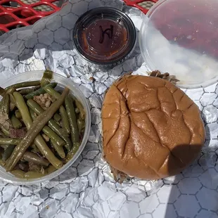 Pulled pork sandwich &amp; Bacon Green Beans