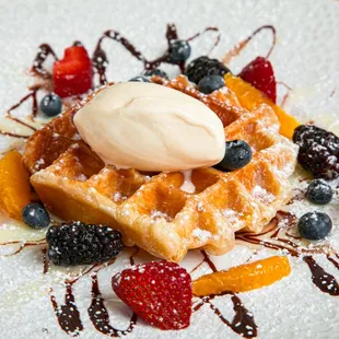 Croissant waffle with French vanilla ice cream