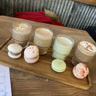 Hot coffee flight with macarons