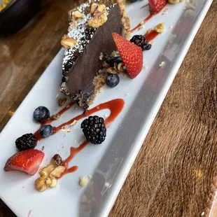 Chocolate Pie - vegan and gluten-free! Very good. Rich chocolate. Freshest of fruits
