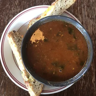 Roasted Tomato Soup with Black eyed peas (Italian style with fresh cheese chard and potato served with toasted cheesy bread)