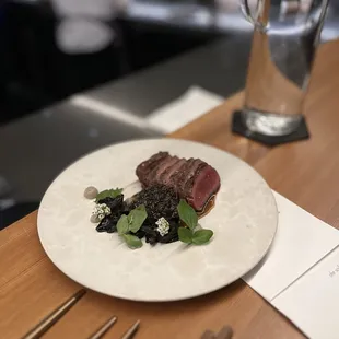 Beef with black trumpet mushrooms