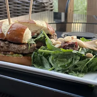 Grass fed burger with wildflower salad